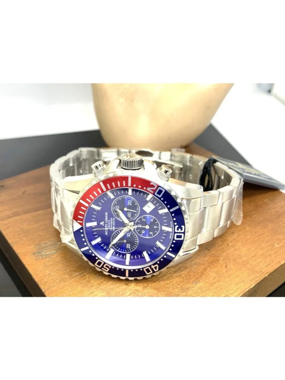 Jacques Lemans Men's Watch G-195C Chronograph Swiss Quartz Blue Dial Pepsi 44mm